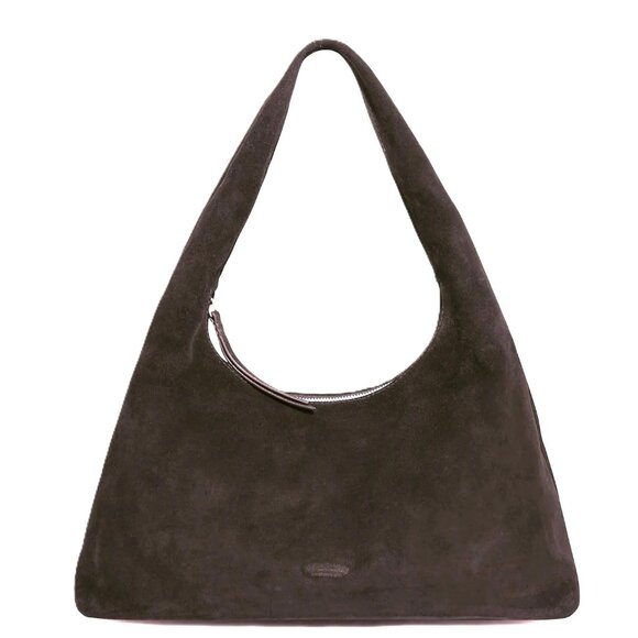 NWT American Leather Co. Adina Hobo Bag Chocolate Brown Suede Triangle Hobo Bag - Picture 1 of 12